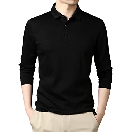 Polo manches longues noir XXL en pur coton pour homme style classique