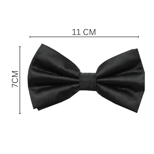Image of Tie Studio Mens Formal Solid Bow tie | Satin | Microfiber | Standard Size | Premium fabric | Superior Clip Hold | Packaging - Box | Colour - Black Bow Tie (Set of 1)