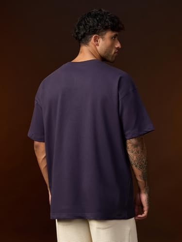 Image of The Souled Store FCB: Men and Boys Short Sleeves Round Neck Casual Lightweight Drop Shoulder Streetwear Trendy Oversized T-Shirts Black