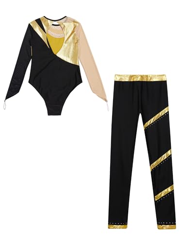 Kids Girls Long Sleeve Gymnastics Leotards with Leggings Sets Figure Ice Skating Outfits4