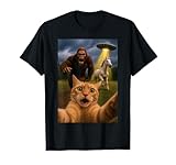 Funny Graphic Tee Cat Selfie with Bigfoot Unicorn Alien UFO T-Shirt