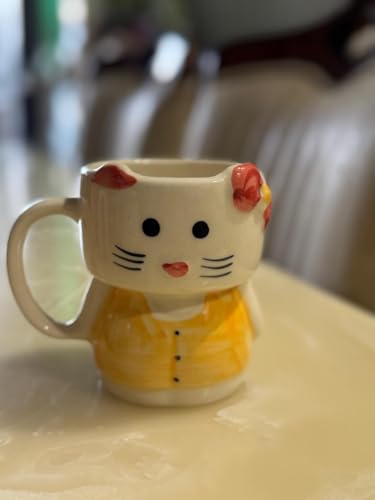 Image of Cute Cat Ceramic Coffee Mug with Handle - Cartoon Kitty Tea Cup for Milk Coffee, Designer Kawaii Mug for Kids Girls Women, Cute Gifts Cup for Home Office Use