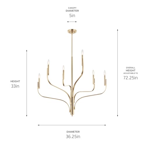 Kichler Livadia 6-Light Chandelier, Soft Modern-Light in Champagne Bronze, for Foyer, Great Room, or Vaulted Dining or Bedroom (33" x 36.25"), 52673CPZ