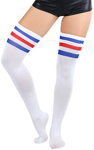 ToBeInStyle Women's Seamless Athletic Thigh Highs With Three Stripe Top