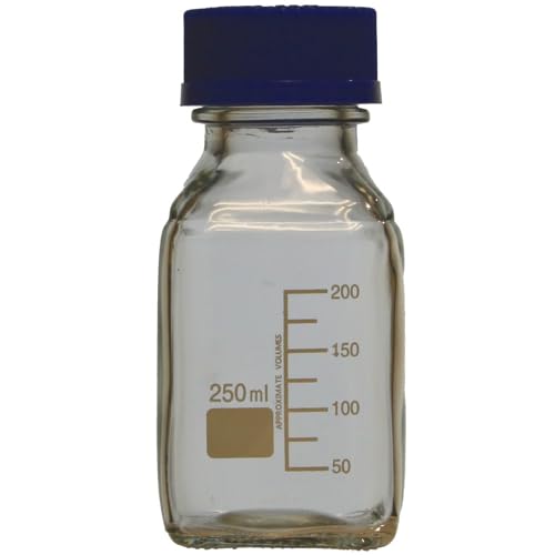 Karter Scientific 250ml Glass Media Storage Bottles, Square, with GL45 Screw Cap, 254O1 (Case 80)
