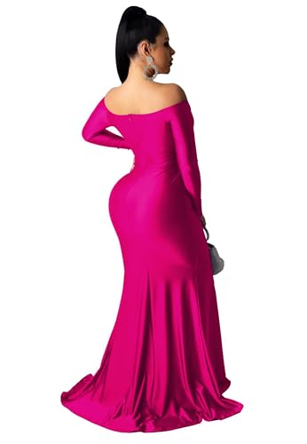 Image of Fooullaide Women Sexy Off Shoulder Elegant V Neck Wrap Formal Evening Gowns | Bodycon, Floor Length, High Split Mermaid Maxi Dress, Stretchy, Prom, Wedding Guest, Cocktail Bridesmaid Wear