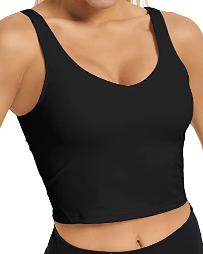 Stelle Womens Wirefree Padded Longline Sports, Yoga Bra, Fitness Workout Running Tank Tops (1-Black, Medium) #TOP25
