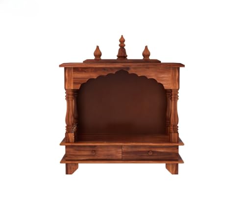 Image of MISAN Wooden Wall Mounted Temple, Traditional Indian Style, Sheesham Wood,Sheesham Wood Pooja Mandir for Home (Hony)