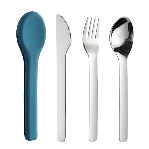 La mejor comparación de Cubiertos portatiles los más recomendados. 46 PETFROH Juego de Cubiertos de Acero Inoxidable de 3 Piezas, Tenedor, Cuchara, Cuchillo,Juego De Cubiertos Portátil,Juegos de Cubiertos,Set Cubiertos Portatiles (Azul)