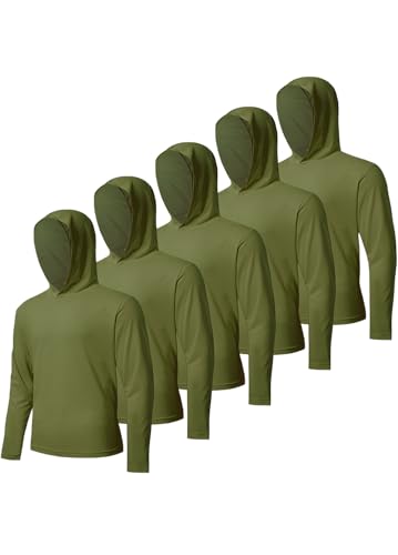 Image of 5 Pack Men's UPF 50+ Sun Protection Hoodie Shirts Long Sleeve Shirts Quick Dry Lightweight for Running Workout Hiking Fishing