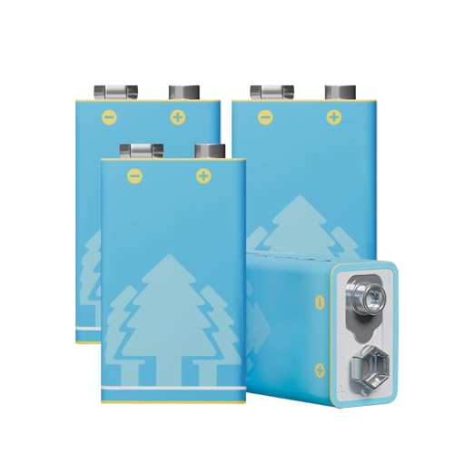 Pilas Recargables 9V 3600mWh Alta Capacidad Recarga USB con Cable Tipo-C para Detectores Humo, Multímetros, Mandos a Distancia, Guitarras Eléctricas y Micrófonos Inalámbricos (4 Piezas)