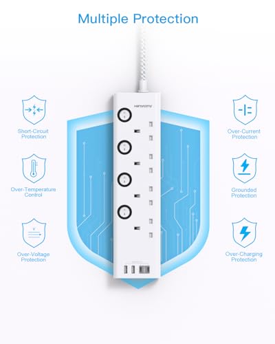 Extension Lead with 4 USB Slots(2 USB C), 4 Way Plug Extension Socket with Individual Switches, 1.8M Extension Cable, Wall Mount Extension Cord, Desk Power Strip for Bedroom Office Accessories Extension Lead with 4 USB Slots(2 USB C), 4 Way Plug Extension Socket with Individual Switches, 1.8M Extension Cable, Wall Mount Extension Cord, Desk Power Strip for Bedroom Office Accessories