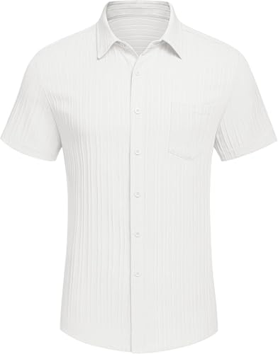 Image of Zombom Men's Casual Button Down Shirts Short Sleeve Poly Cotton Shirt Fashion Textured Beach Summer Shirts| Men Stylish Shirt | Men Fancy