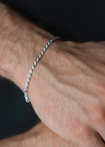 2 Pcs 925 Sterling Silver 5mm Cuban Link Chain for Men&2.5mm Rope Link Chain Bracelet Set for Men's&woman,Trendy hip-hop stacking Fashion Gift Boyfriend/Girlfriend/mother's Non Tarnish Hypoallergenic3