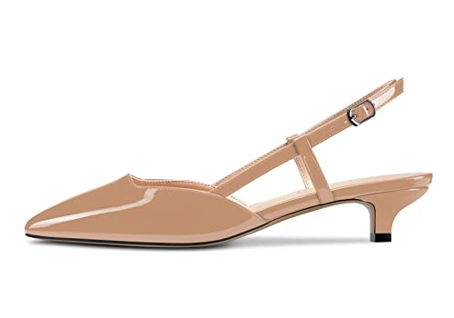 Aachcol Women Slingback Pumps Low Kitten Heel Close Pointed Toe Ankle Strap Slip-on shoes1.5 Inch2