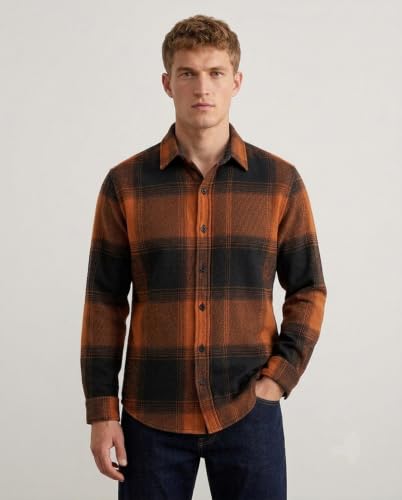 Image of DEEMOON Men's Premium Cotton Blend Printed Checkered Shirt | Full Sleeve Plaid Casual Button-Down Shirt | Soft & Comfortable Regular Fit | Office, Travel & Everyday Wear