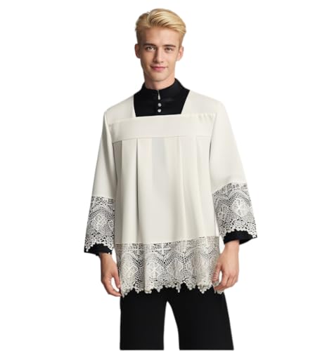 Bata católica plisada de encaje sobrepelliz ALB para iglesia, chaleco litúrgico, bata de coro, abrigo de clero, Estilo01., M