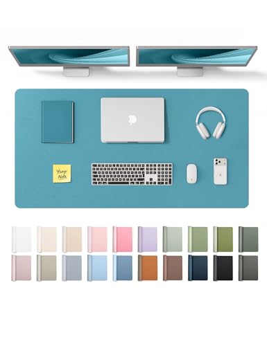 Image of YSAGi Leather Desk Pad Protector, Office Desk Mat, Large Mouse Pad, Non-Slip PU Leather Desk Blotter, Laptop Desk Pad, Waterproof Desk Writing Pad for Office and Home (Turquoise,47.2 inch x 23.6 inch)