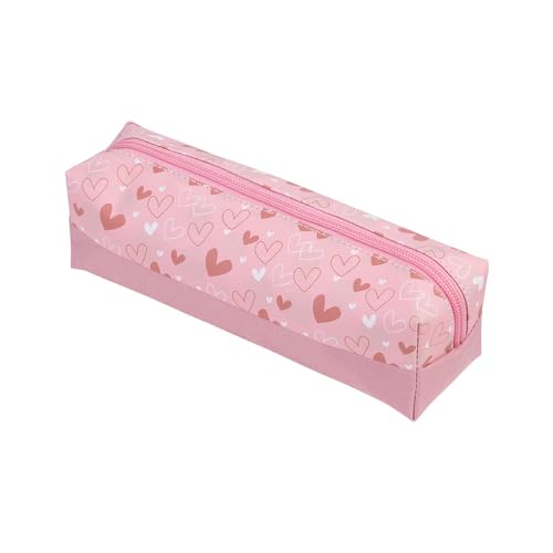 BRW Estojo Escolar Poliester 1 Ziper S2 Coração Rosa