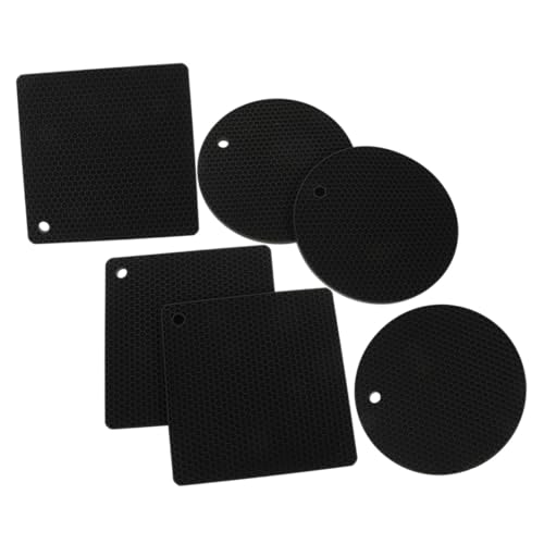 WEKADRIN 6個 シリコン製耐熱鍋敷き 丸型 角型ハニカム構造 滑り止め機能 キッチンカウンターやテーブル保護用 ホットパンホルダー兼用 ブラ