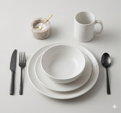 Consejos para Comprar Vidrio crown - solo los mejores. 45 Le Bonne Table by Crown Baccara- Vajilla de Porcelana Blanca Semibrillos, 16 Piezas para 4 Personas, Incluye Platos, Bowl y Taza