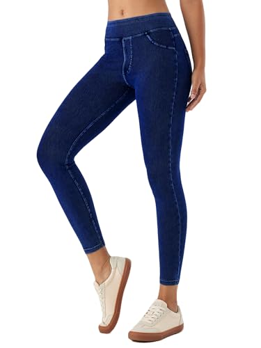 LaiEr Femm Skinny Jeans Mid-Rise Tirer sur Le Ventre Contrôle Casual Fitness Leggings, hautement élastique Tissu Doux Casual Faux Jean Impression avec Poches...