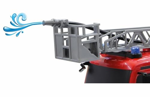JAMARA 404960 - Feuerwehr Drehleiter 1:20 Mercedes Antos 2,4G - deutsche Sirene mit blauen LED Signallichtern, 420 ml Wasserbeh&auml;lter, Reale Spritzfunktion, programmierbare Funktionen, 4 Radantrieb