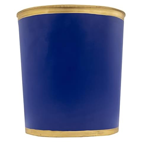 Jaye's Studio Decorative Waste Basket for Bathroom Wastebasket, Oval Metal Trash Bin for Bedroom, Office, Blue Garbage Can for Dorm, Garbage Bin Blue Trash Can Gold Office Decor, 12" x 10" x 8" Cover