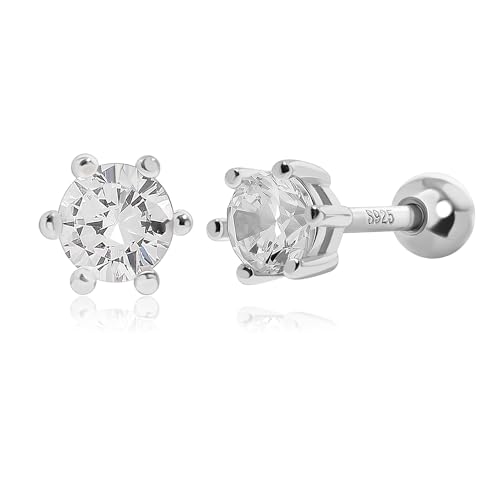 Aretes de Piedra de Nacimiento Meissa para Mujeres y Niñas, Aretes de Diamante con Cierre de Tornillo Plata de Ley 925, Regalo de Navidad, Piedra de Nacimiento de Abril, 5MM, Oro Rosado