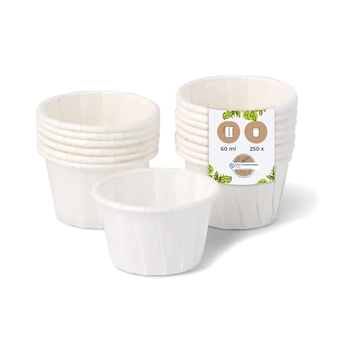 BIOZOYG Gobelet en papier 60 ml blanc I Récipient durable pour sauces et dips I Gobelet blanc en papier ciré I Biodégradable & sans plastique I En matériaux recyclés I 250 pièces