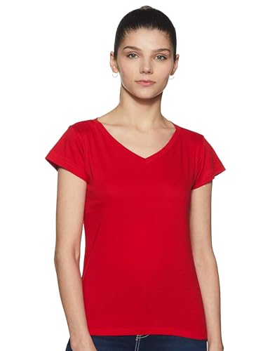 Image of Miss Chase Women's Maroon Super Soft V-Neck Short Sleeves Cotton Solid Regular Fit T-Shirt