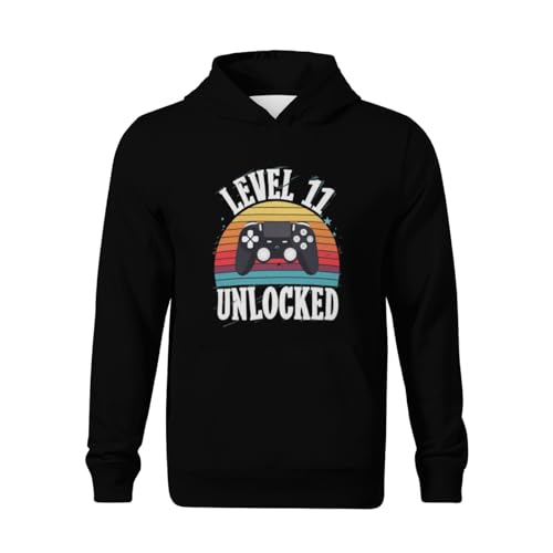 Kids Level 11 Unlocked Funny Video Gamer 11th Birthday Gift Boys Girls Lightweight Kangaroo Pocket Fleece Hoodies2
