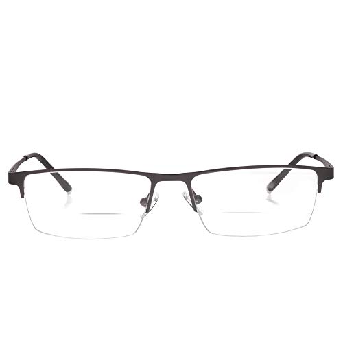 Jcerki Gray Half Frame Business Bifocals Reading Glasses 2.25 Men Women Fashion Light Bifocals Reading Eyeglasses
