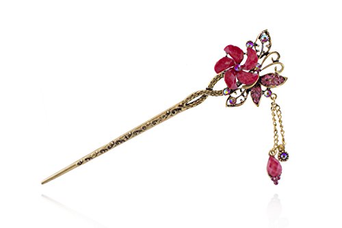 Totoroforet Chinese Traditional Jasmine Flower Rhinestones Vintage/Retro Bronze Hairpin/ Hari Stick Rose Red