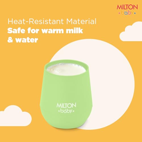 Image of MILTON baby Silicone Tumbler with Spoon I Baby & Toddler Training Cup & Spoon I BPA Free- 100% Food Grade I Weighted Base to Prevent Tip-Overs I Anti Slip Bottom I Gentle on Tender Gums I Mint Green