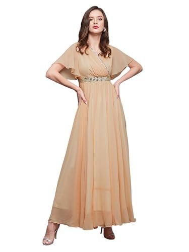 Image of Miss Chase Women's V-Neck Flared /Bell Sleeves Fit & Flare Maxi Dress