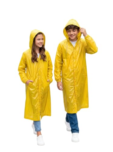 Image of Unisex Kids Raincoat with Hood | Waterproof Lightweight Long Rain Jacket for Boys & Girls