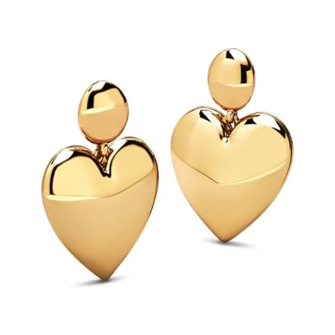 AoJun Gold Drop Dangle Earrings for Women,14K Gold Plated S925 Sterling Silver Post Hoop Earrings Hypoallergenic Earrings for Women Dangle Earrings (E Gold- heart drop) Cover