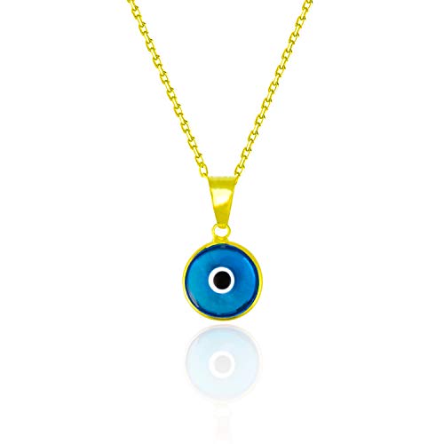 Duruj Evil Eye Necklace Silver, 14K Gold Plated 925 Sterling Silver Blue Glass Evil Eye Pendant Necklace for Women