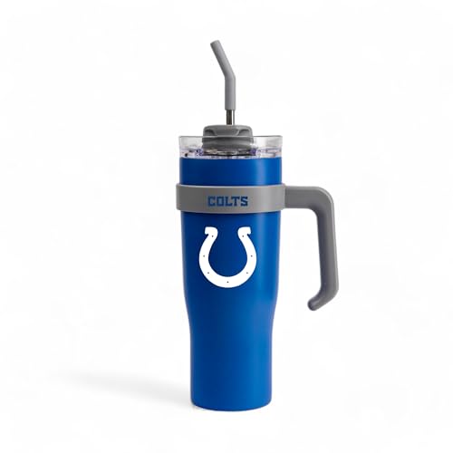 Image of The Memory Company Officially Licensed 46oz Team Color Slim Tumbler with Straw and Handle, Indianapolis Colts