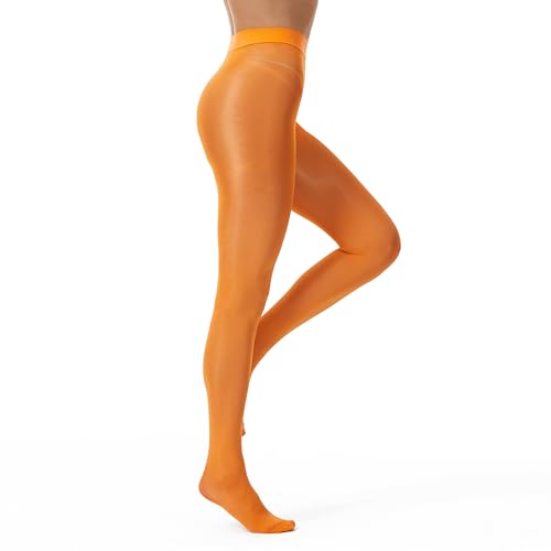 Frola Shimmer Tights for Womens Oil Shiny Glossy Pantyhose Orange Small-Medium