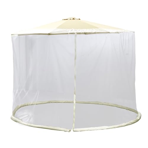 MISNODE Patio Umbrella Mesh Screen, Polyester Mesh Netting, Zippered Umbrella Hanging Tent, Patio Umbrella Netting for Outdoor Garden Camping Market Umbrella, 300x230cm(Beige)