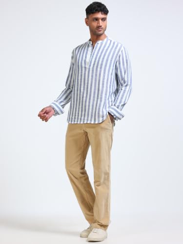 Image of StitchX Men's Pure Cotton Striped Mandarin Collar Kurta Shirt-S-2XL