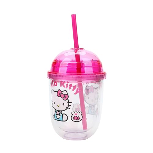 Tasse double paroi Hello Kitty gobelet plastique réutilisable rose 388ml