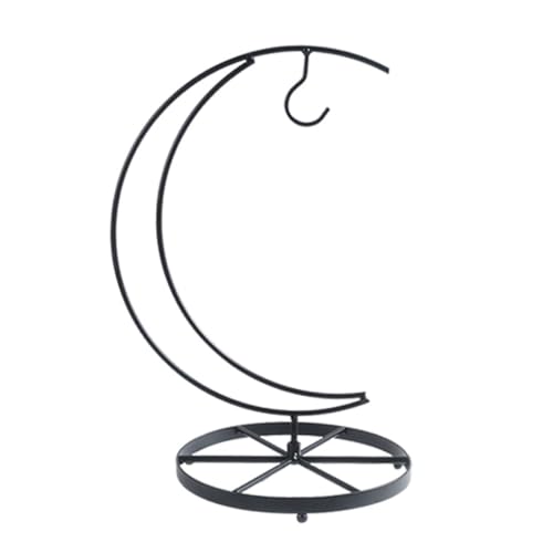 Gorise Moon Shaped Banana Stand with Hook Rust-Resistant Metal Fruit Display Stand for Kitchen Countertops Desktop Organizer Key and Jewelry Hanger (33cm Height, Black)