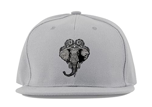 Casquette de baseball motif éléphant en coton doux gris avec visière plate tendance