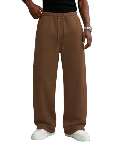 Image of Men's Baggy Sweatpants Cotton Fleece Wide Leg Lounge Sweat Pants Drawstring Waist Jogging Pants with Pockets