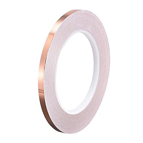 Image of uxcell Single-Sided Conductive Tape Copper Foil Tape Adhesive 6mm x 30m /98.4ft for Guitar,EMI Shielding Crafts, Electrical Repairs 2pcs