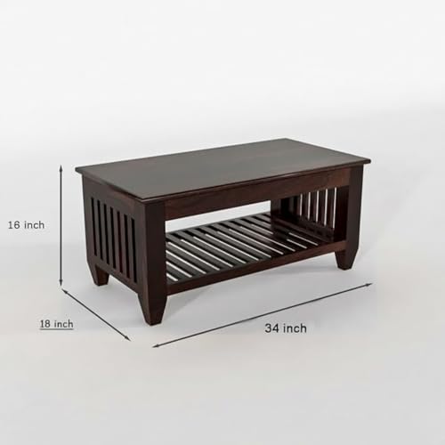 Image of FreshFurnish Solid Sheesham Wooden Centre Table Coffee Table & Sofa Center Table Teapoy for Hallway Decor - Wooden Coffee Table for Living Room Home Furniture Decor (Walnut)