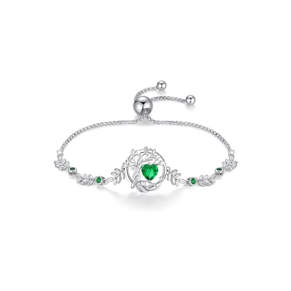 FANCIME Tree of life Birthstone Bracelet for Women Sterling Silver Tree Jewelry Birthstone Charm Bracelet Gemstone Anniversary Birthday Christmas Gifts for Wife Mom Her